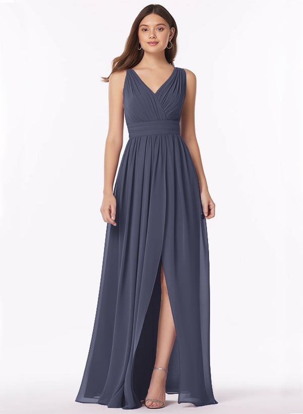 A-Line Bridesmaid Dresses With Ruffle and V-Neck