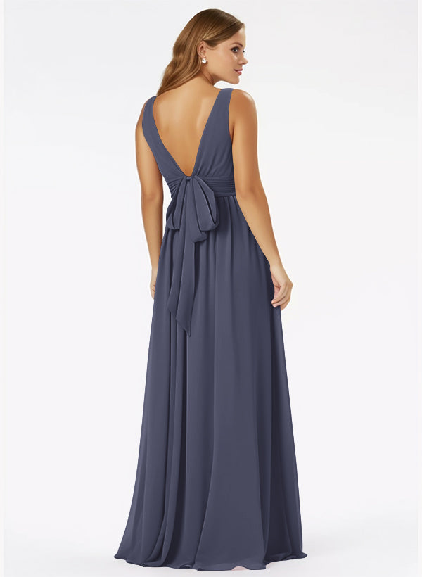 A-Line Bridesmaid Dresses With Ruffle and V-Neck