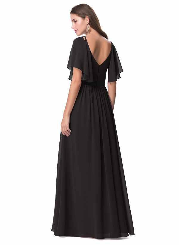 V-neck Chiffon Bridesmaid Dress with A-Line Sleeves