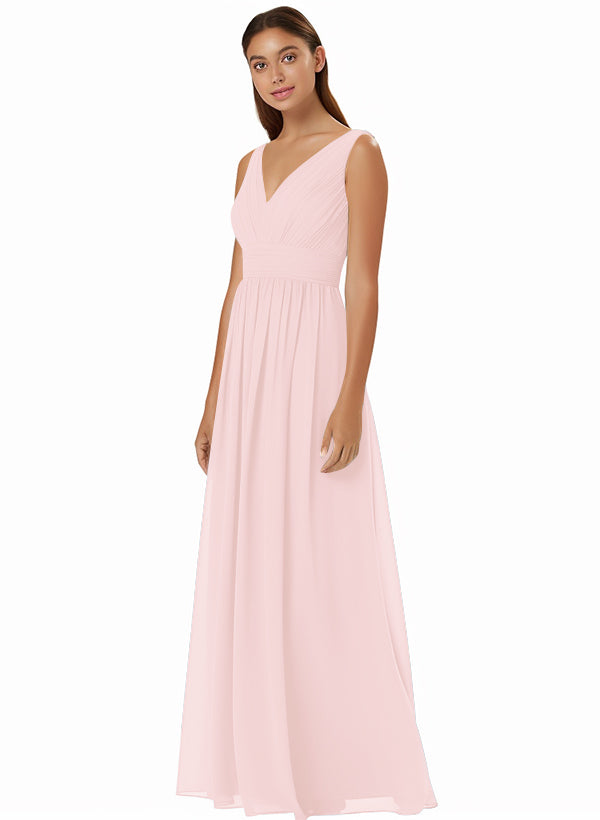 A-Line Chiffon Bridesmaid Dress With V-neck