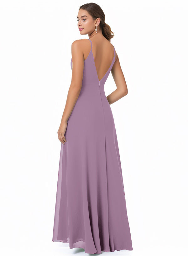 Chiffon V-neck Bridesmaid Dress With Front Split