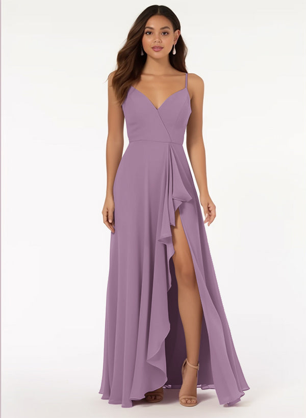 Bridesmaid Dress: V-Neck A-Line with Cascading Ruffles