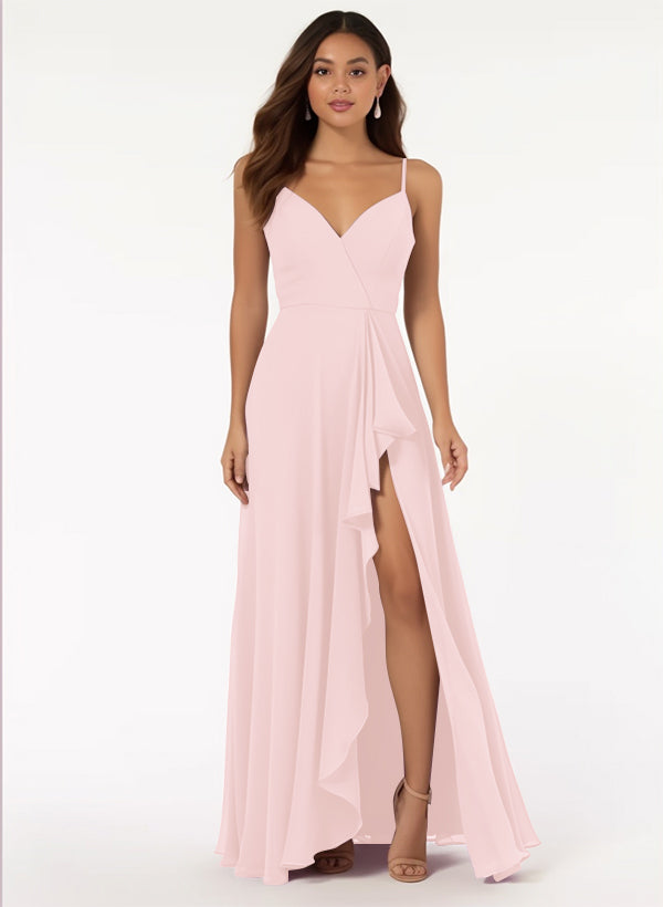 Bridesmaid Dress: V-Neck A-Line with Cascading Ruffles