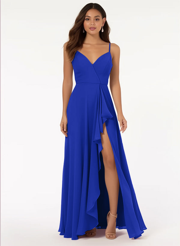 Bridesmaid Dress: V-Neck A-Line with Cascading Ruffles