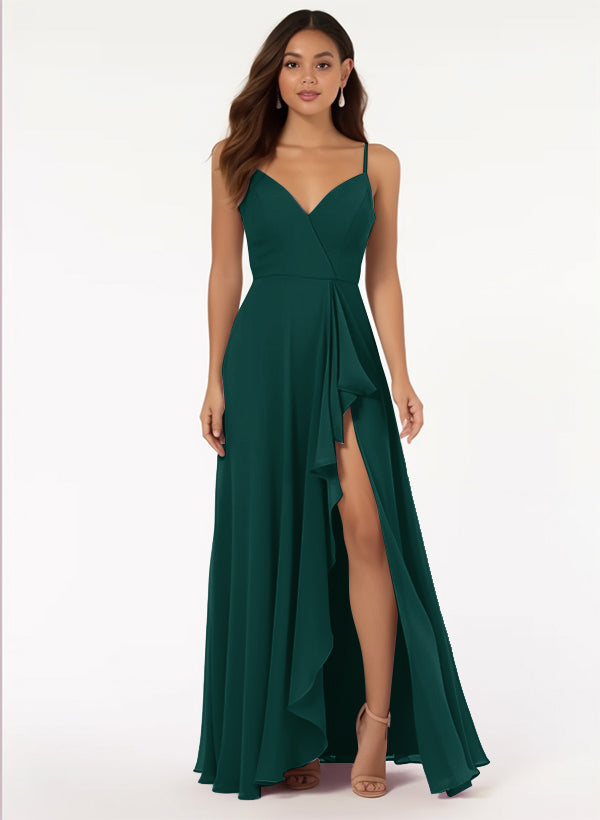 Bridesmaid Dress: V-Neck A-Line with Cascading Ruffles