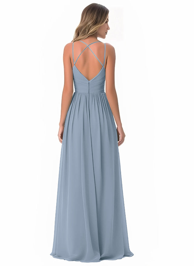 Floor-Length A-Line Bridesmaid Dress with Spaghetti Straps