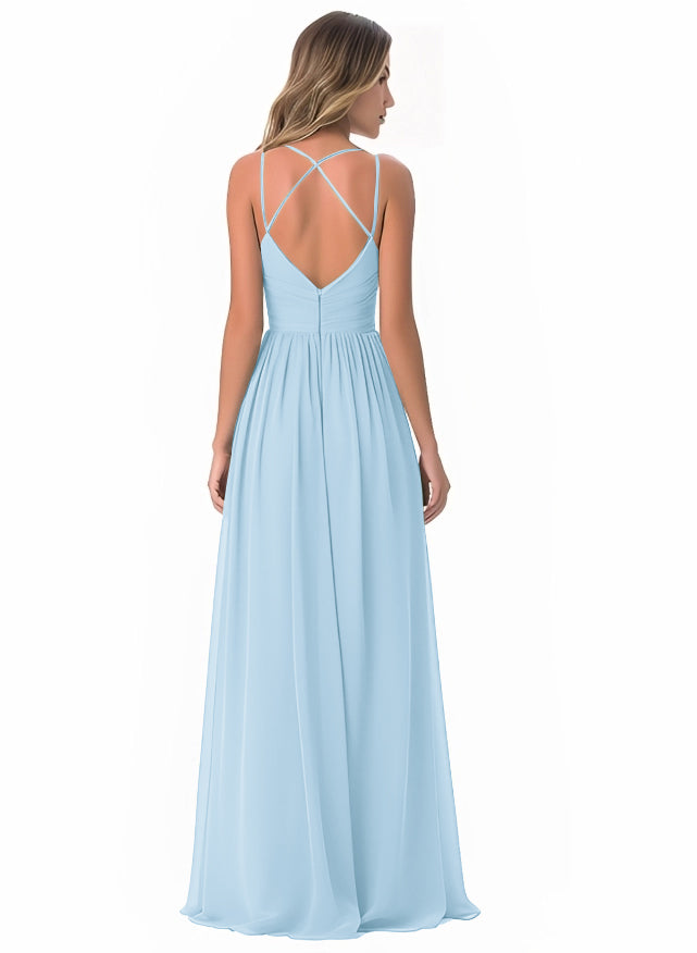 Floor-Length A-Line Bridesmaid Dress with Spaghetti Straps