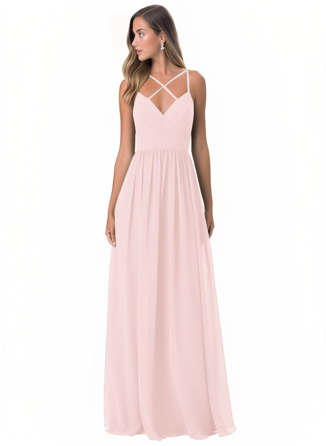 Floor-Length A-Line Bridesmaid Dress with Spaghetti Straps