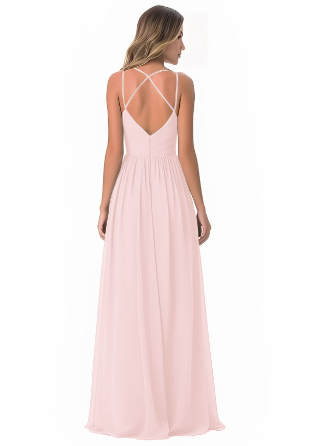 Floor-Length A-Line Bridesmaid Dress with Spaghetti Straps