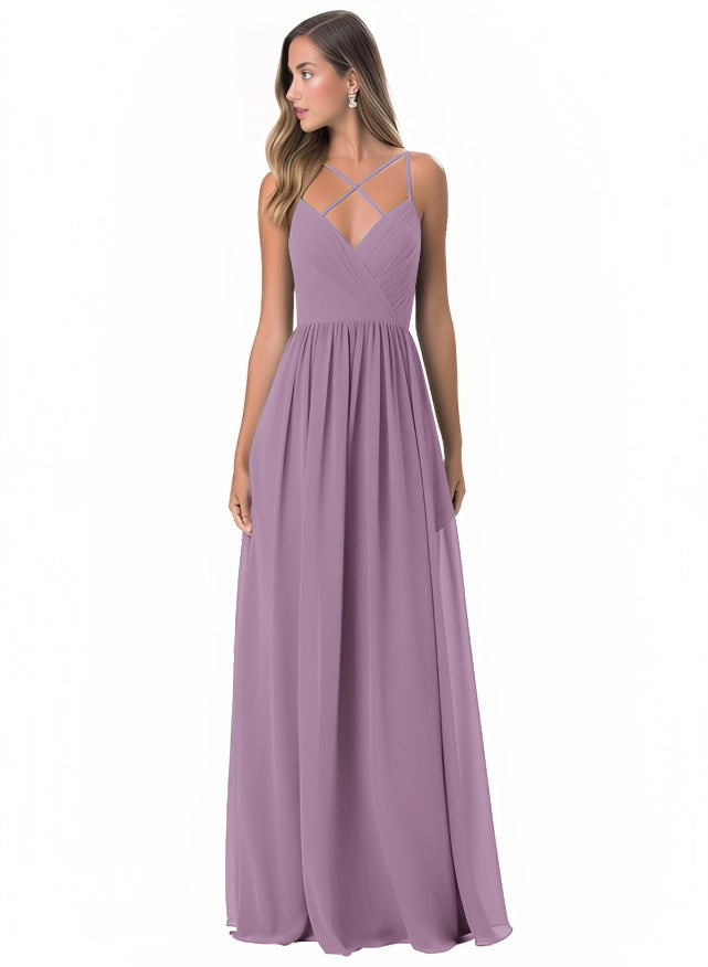 Floor-Length A-Line Bridesmaid Dress with Spaghetti Straps