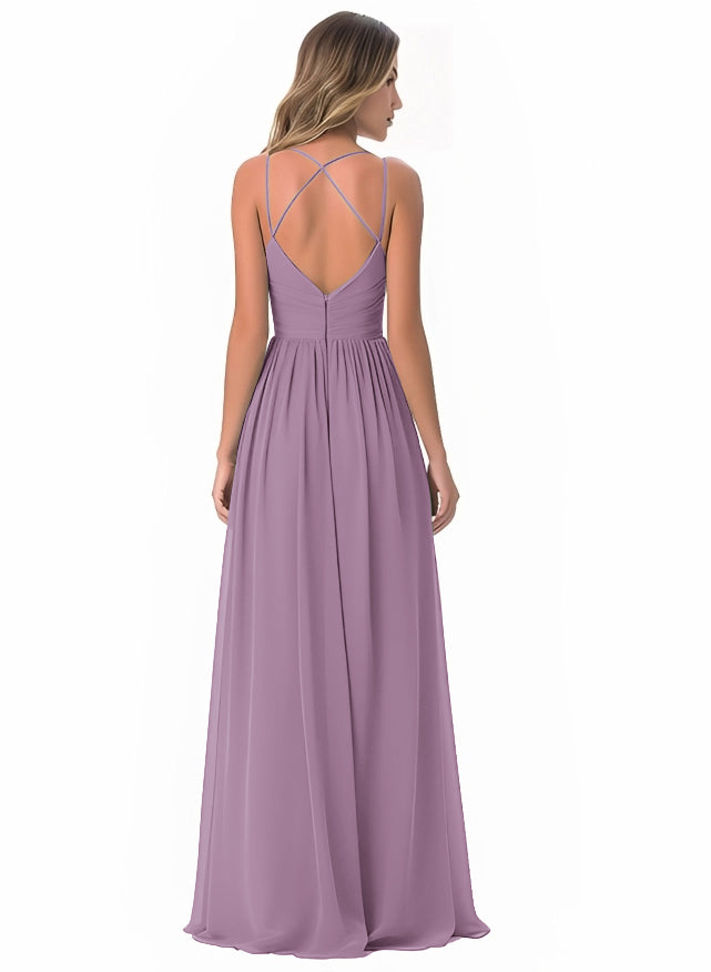 Floor-Length A-Line Bridesmaid Dress with Spaghetti Straps