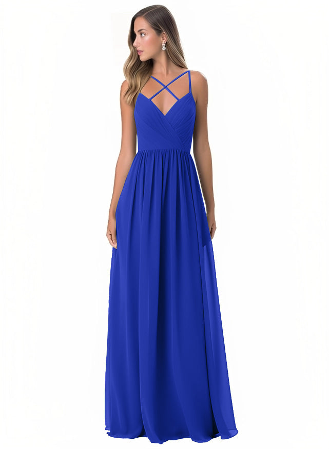 Floor-Length A-Line Bridesmaid Dress with Spaghetti Straps