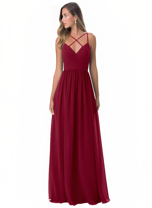 Floor-Length A-Line Bridesmaid Dress with Spaghetti Straps