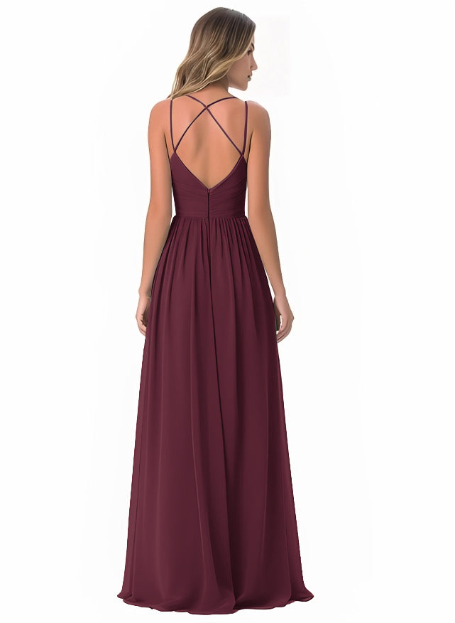 Floor-Length A-Line Bridesmaid Dress with Spaghetti Straps