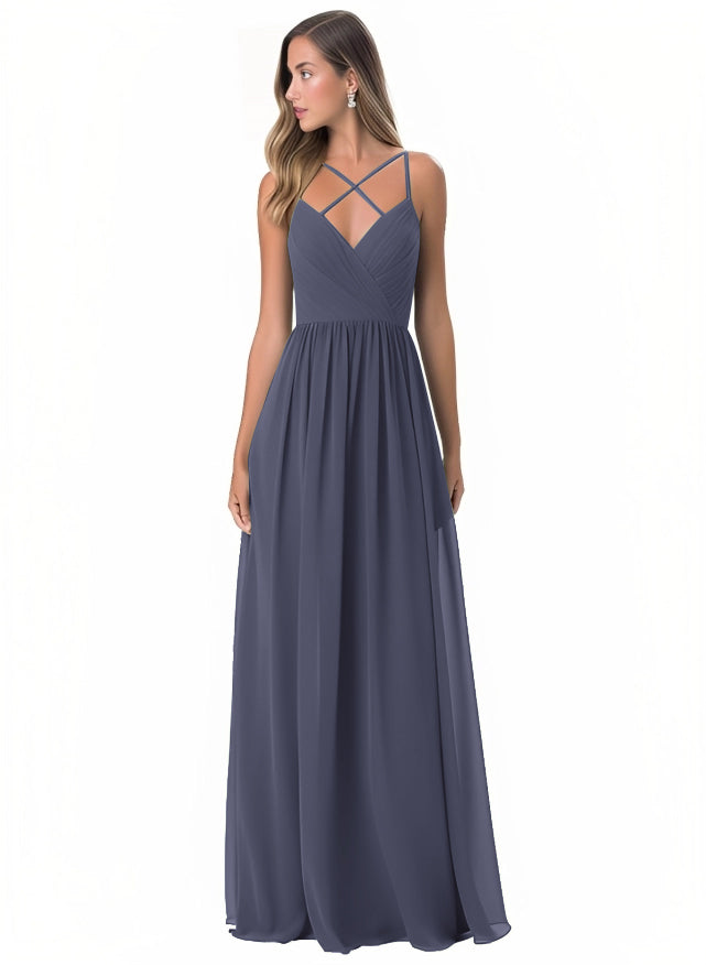 Floor-Length A-Line Bridesmaid Dress with Spaghetti Straps