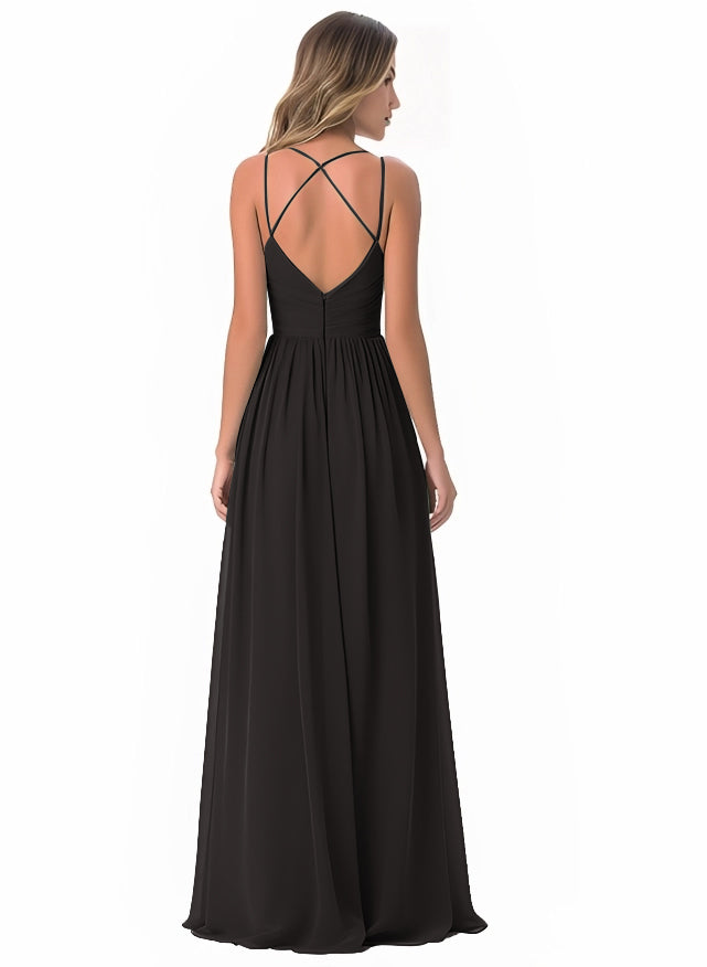 Floor-Length A-Line Bridesmaid Dress with Spaghetti Straps