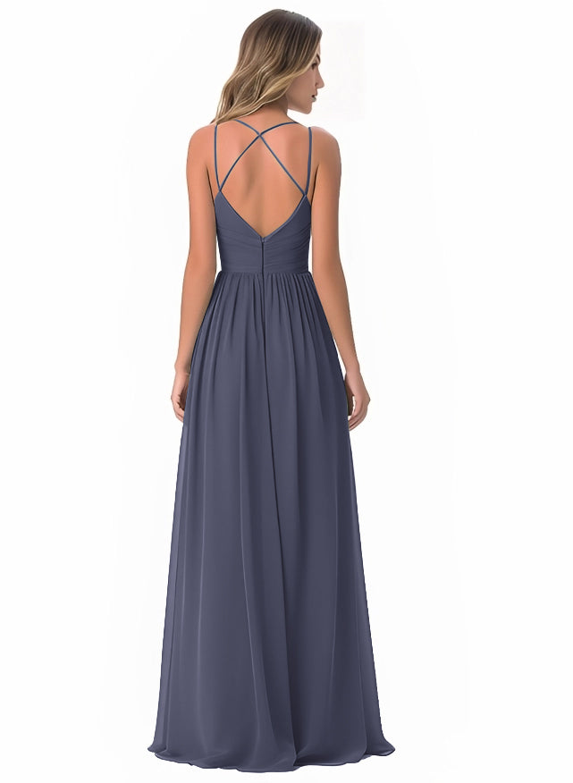 A-Line Chiffon Bridesmaid Dress With Simple V-Neck