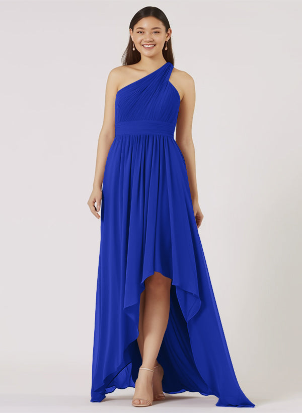 Ruffle One-Shoulder High Low Bridesmaid Dresses