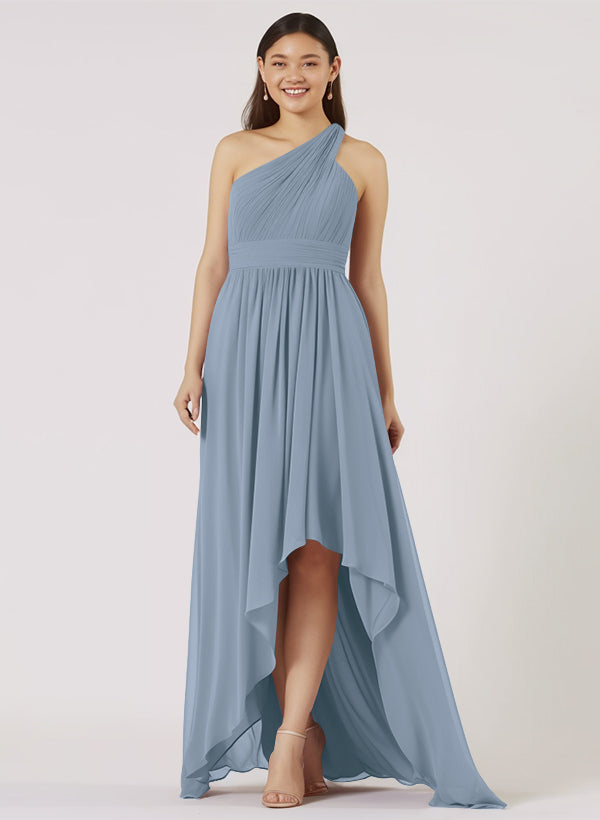 Ruffle One-Shoulder High Low Bridesmaid Dresses