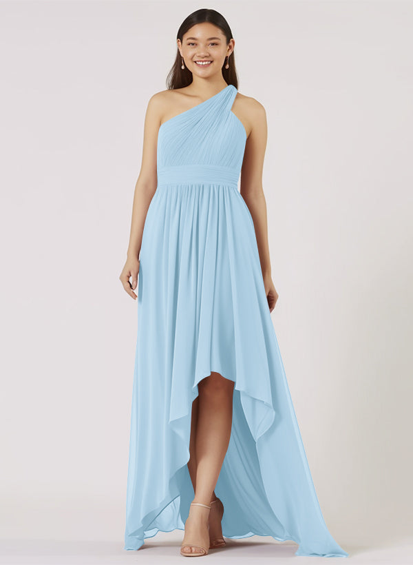 Ruffle One-Shoulder High Low Bridesmaid Dresses