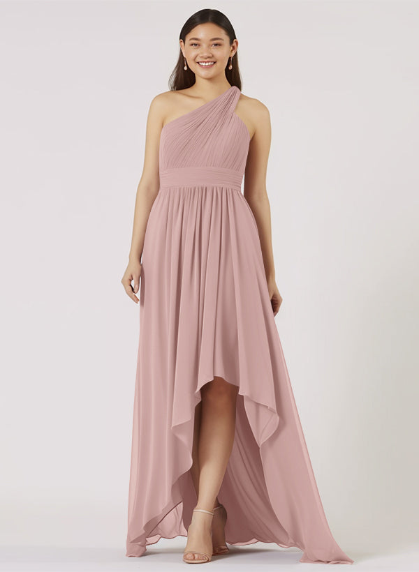 Ruffle One-Shoulder High Low Bridesmaid Dresses