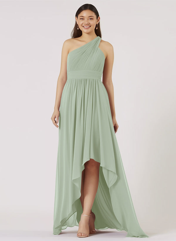 Ruffle One-Shoulder High Low Bridesmaid Dresses