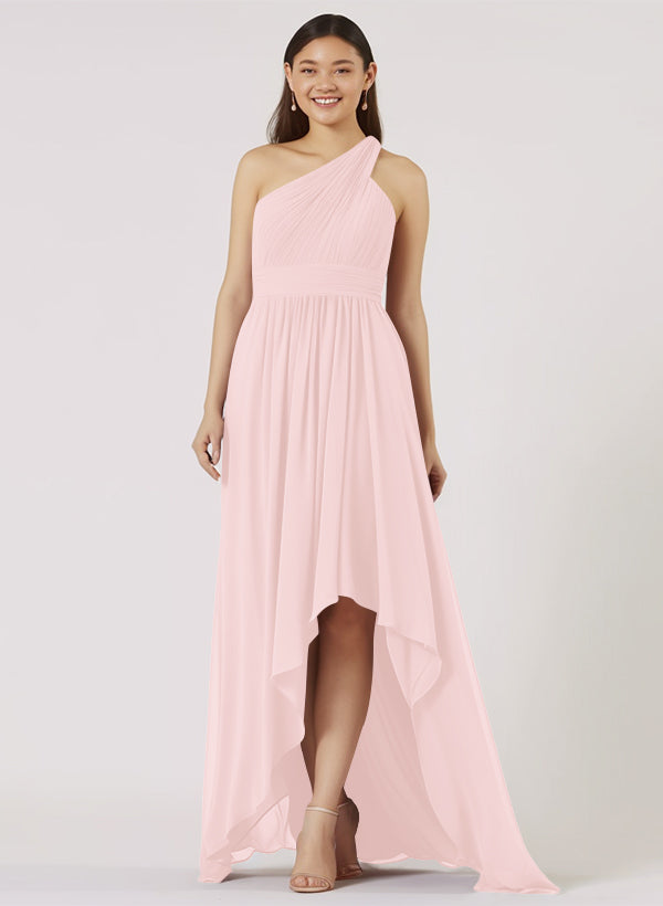 Ruffle One-Shoulder High Low Bridesmaid Dresses