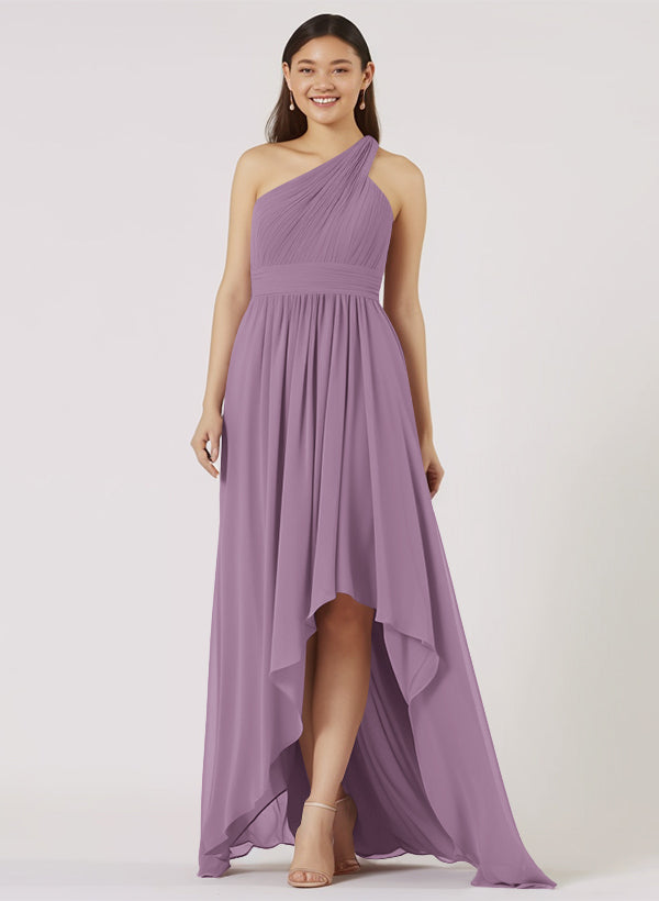 Ruffle One-Shoulder High Low Bridesmaid Dresses