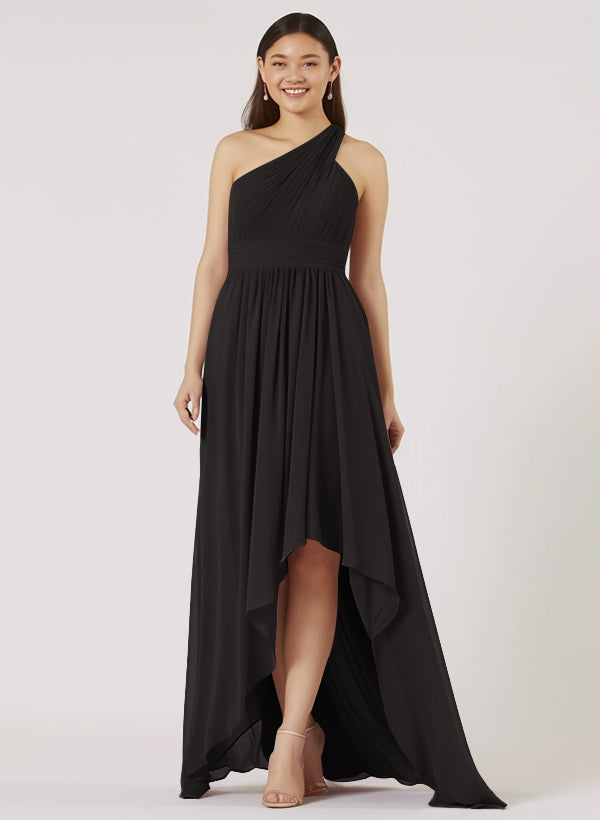 Ruffle One-Shoulder High Low Bridesmaid Dresses