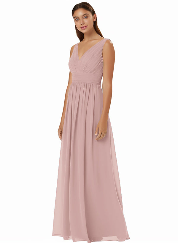 A-Line Chiffon Bridesmaid Dress With V-neck