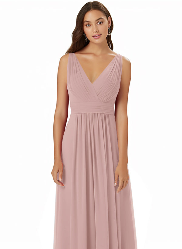 A-Line Chiffon Bridesmaid Dress With V-neck