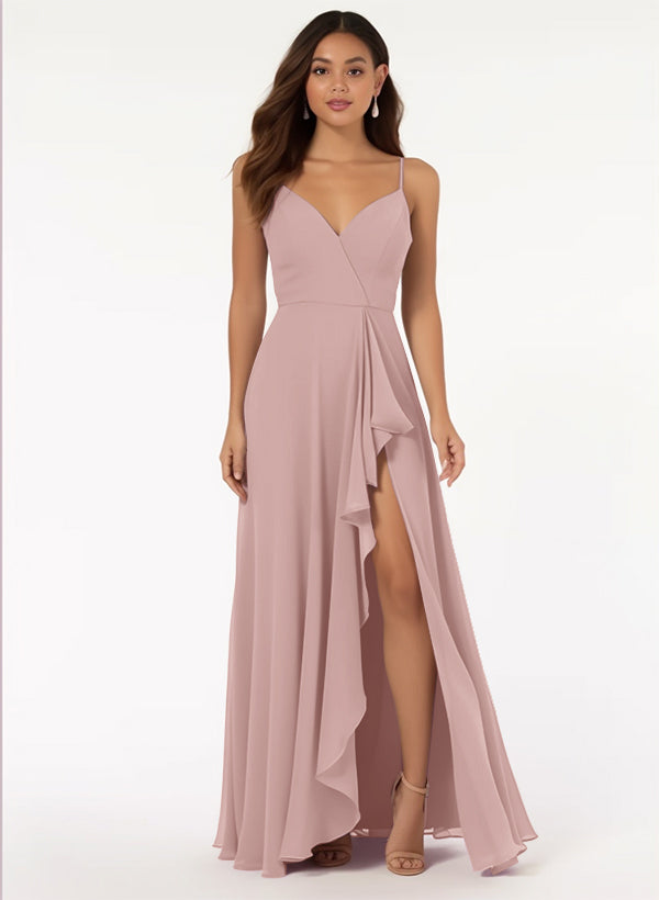 Bridesmaid Dress: V-Neck A-Line with Cascading Ruffles