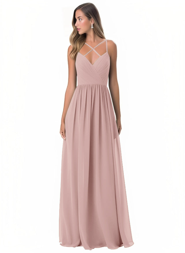 Floor-Length A-Line Bridesmaid Dress with Spaghetti Straps