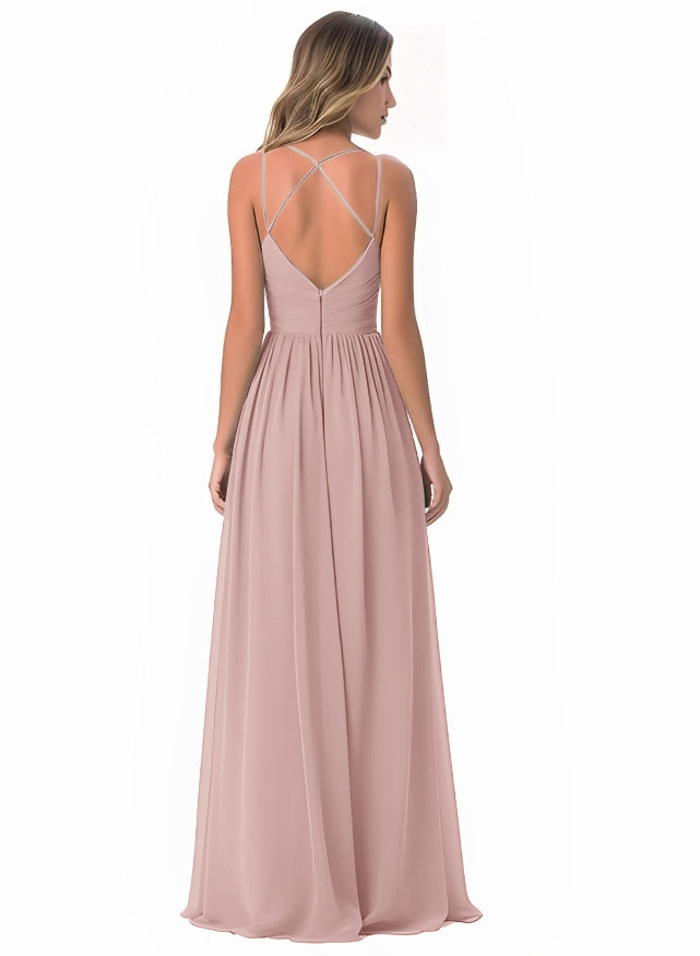 Floor-Length A-Line Bridesmaid Dress with Spaghetti Straps