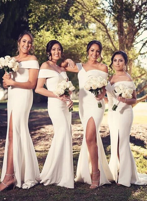 Off-the-Shoulder Ivory Mermaid Bridesmaid Dresses