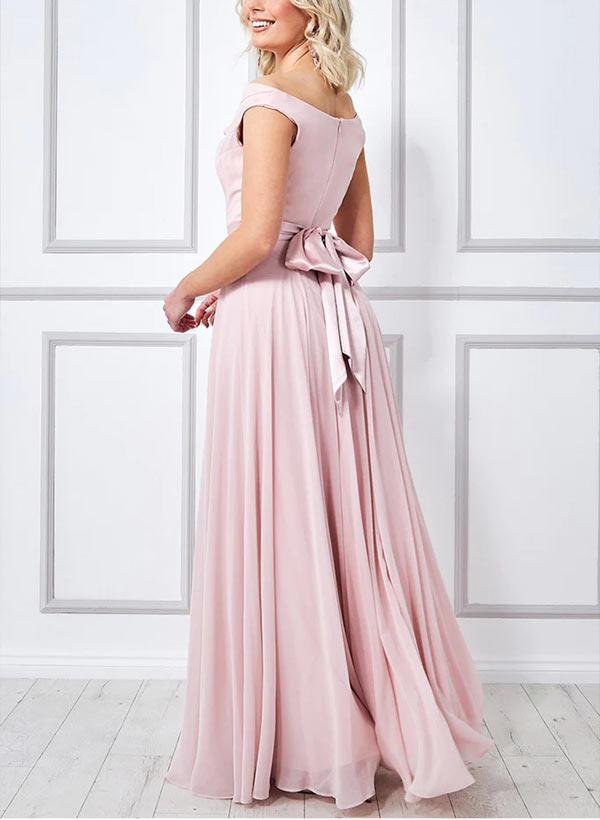 Sleeveless Floor-Length Chiffon Bridesmaid Dresses with Cowl Neck A-Line