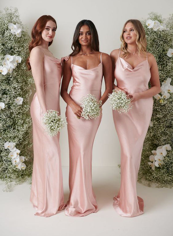 Trumpet/Mermaid Style with Cowl Neck Sleeveless and Sweep Train Bridesmaid Dresse