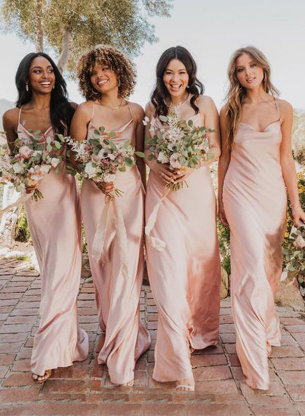 Trumpet/Mermaid Style with Cowl Neck Sleeveless and Sweep Train Bridesmaid Dresse
