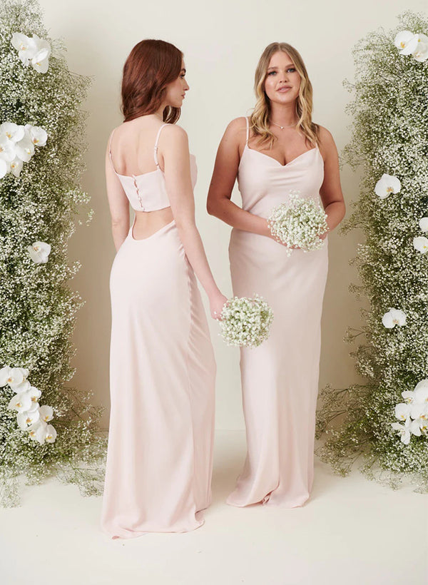 Cowl Neck Sleeveless Chiffon Bridesmaid Dresses With Back Hole