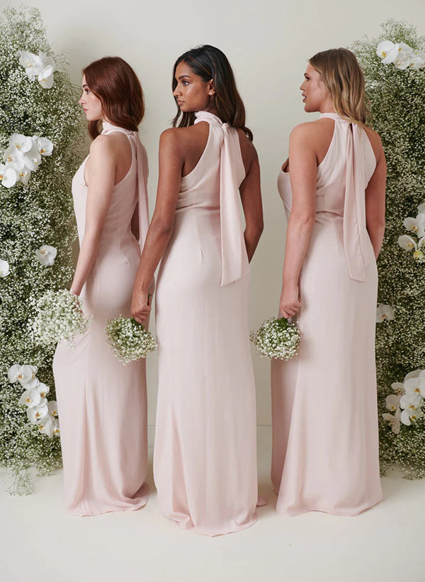 High Neck Sleeveless Floor-Length Chiffon Bridesmaid Dresses