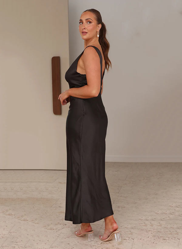 V-neck Sleeveless Ankle-Length Charmeuse Bridesmaid Dresses