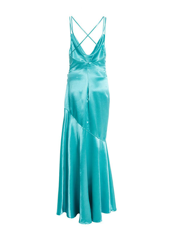 Floor-Length Satin Bridesmaid Dresses with Sheath/Column Cowl Neck and Cross Back