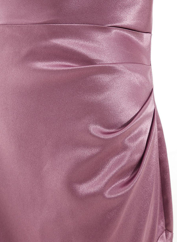 Floor-Length Satin Bridesmaid Dresses with Sheath/Column Cowl Neck and Cross Back