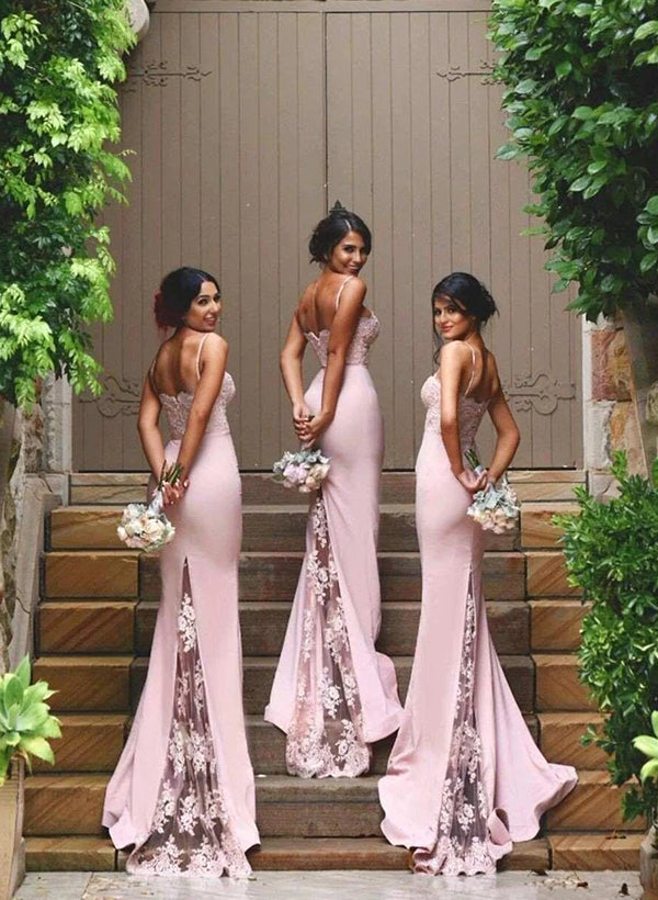 Trumpet Mermaid Sweetheart Satin Bridesmaid Dresses Appliques Lace