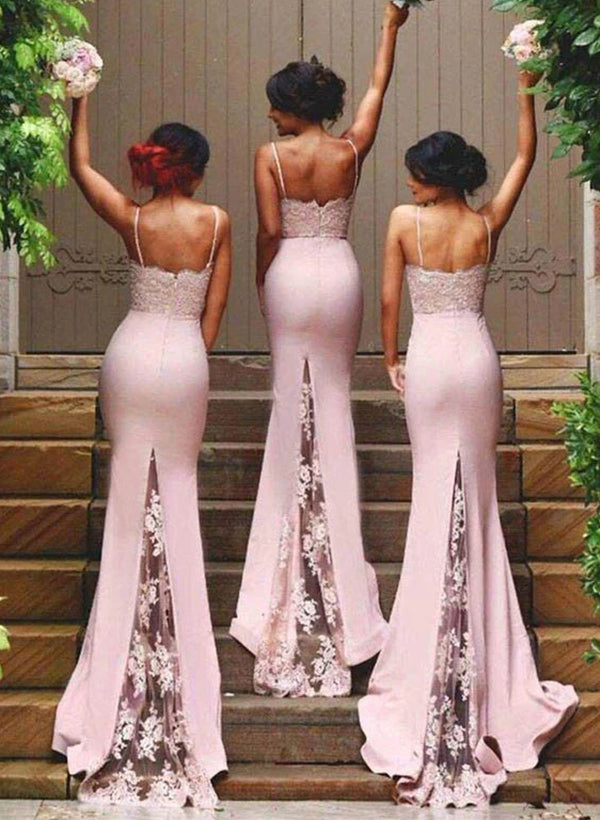 Trumpet Mermaid Sweetheart Satin Bridesmaid Dresses Appliques Lace