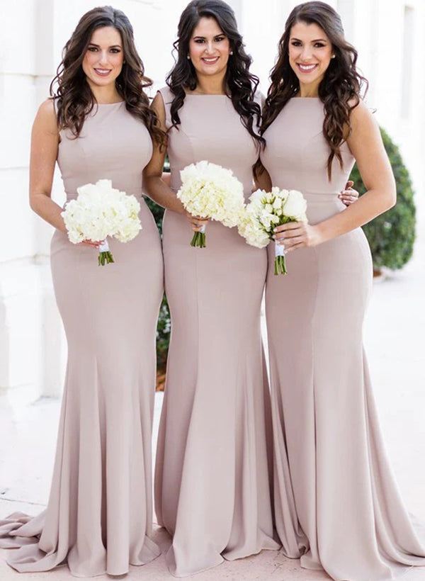 Elegant Satin Bridesmaid Dresses with Sheath/Column Square Neckline and Sleeveless