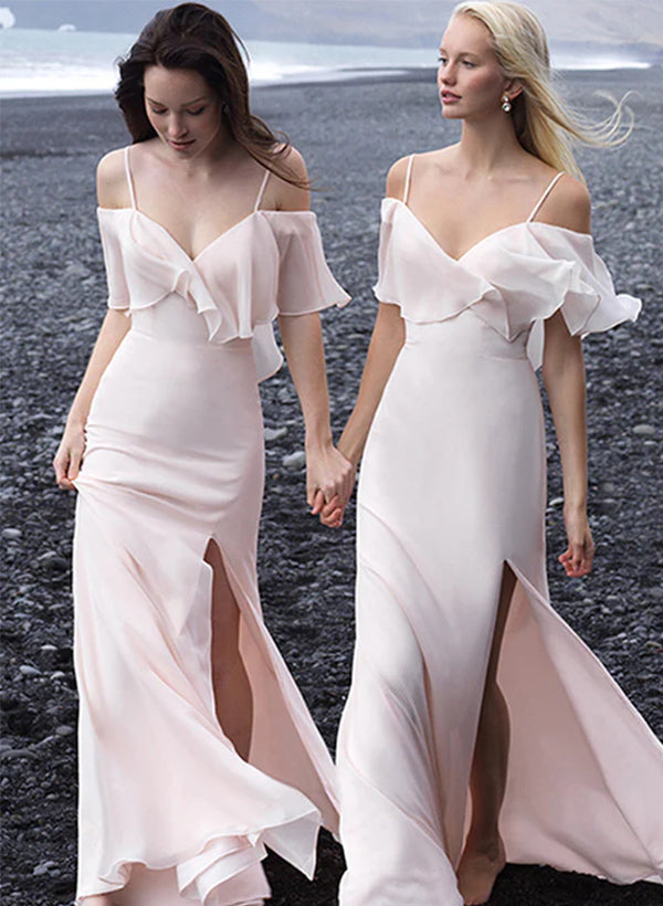 V-neck Chiffon Bridesmaid Dresses With Split Front