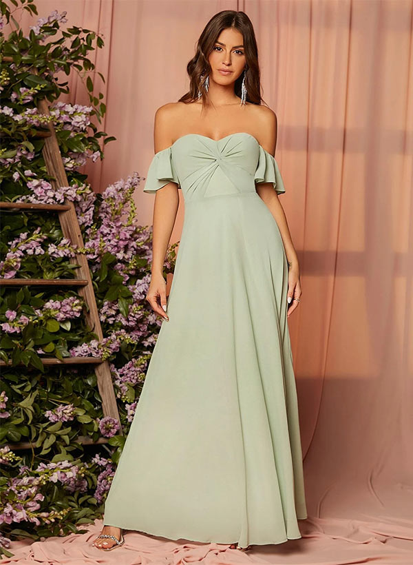 Short Sleeves Chiffon Bridesmaid Dresses