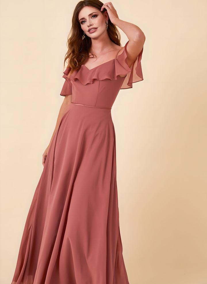 Off-the-Shoulder Bridesmaid Dresses With Chiffon and Sweet Ruffles