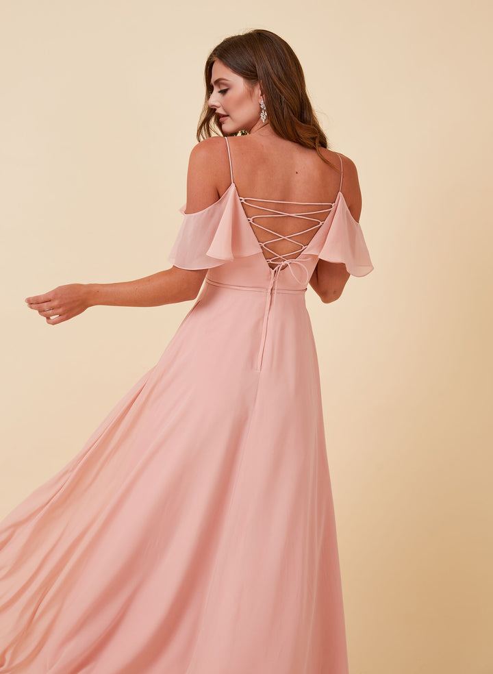 Off-the-Shoulder Bridesmaid Dresses With Chiffon and Sweet Ruffles